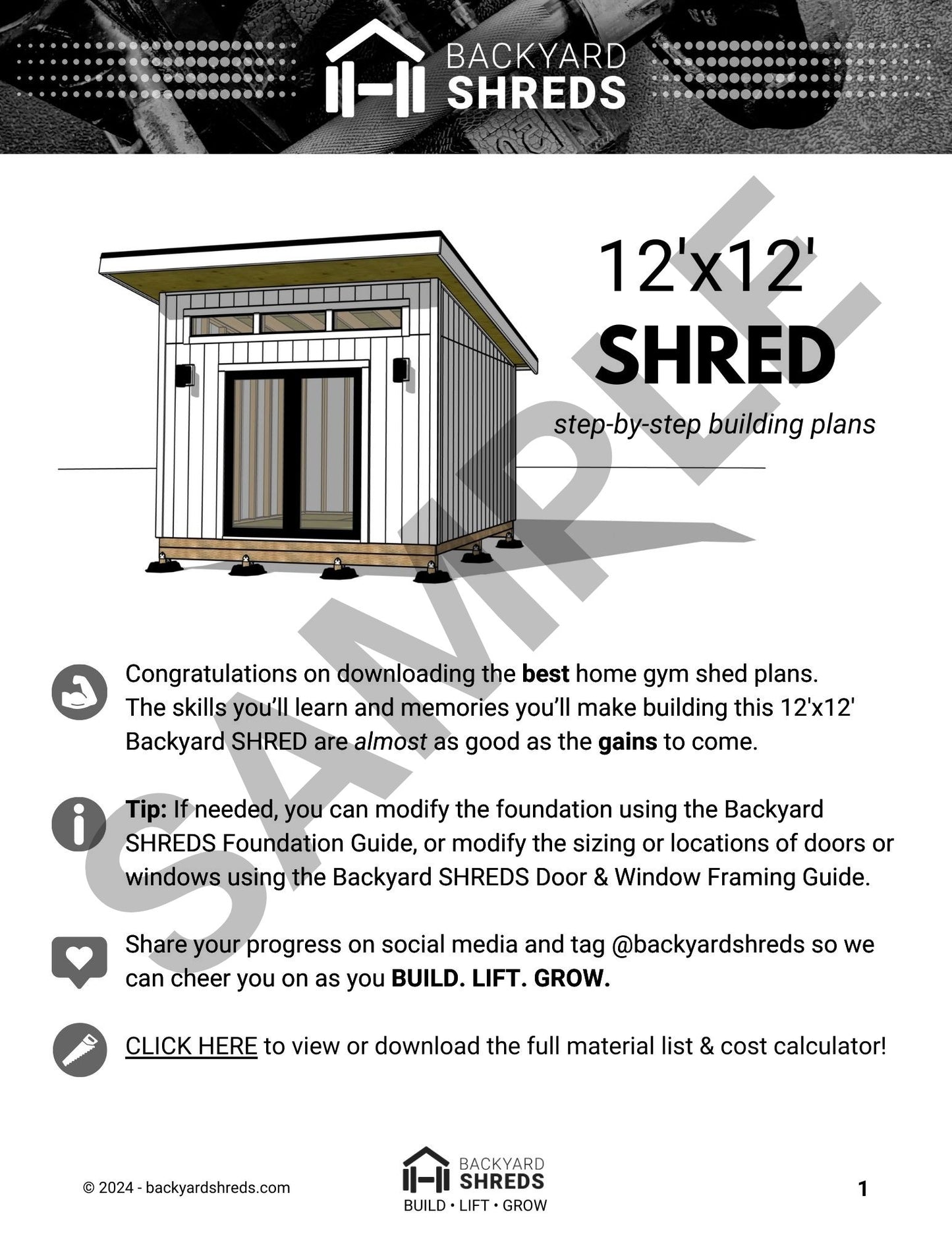 12x12 SHRED — DIY Home Gym Shed Building Plans